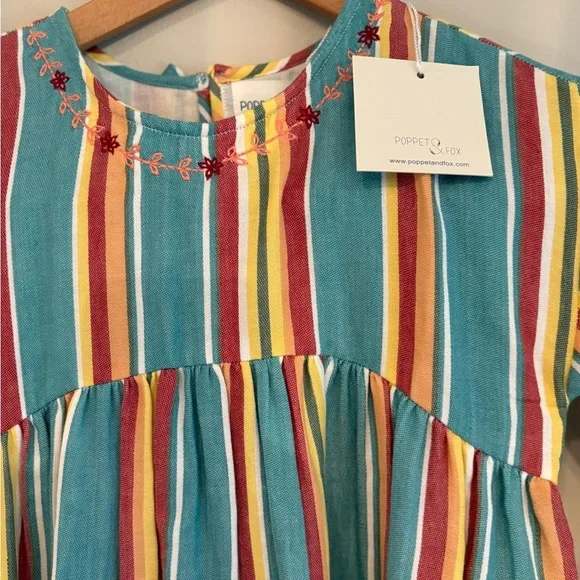 Poppet & Fox girls embroidered striped long sleeve striped dress size 8 - Picture 2 of 5